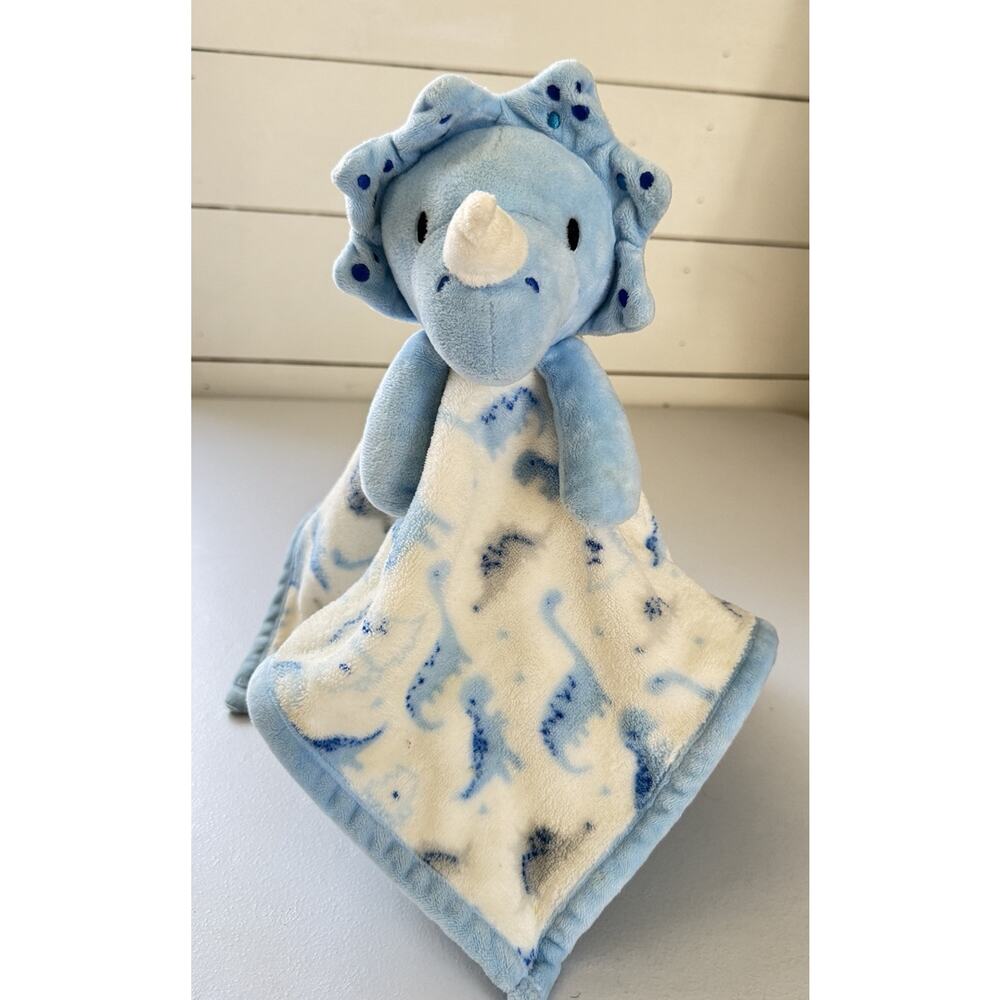 Forever Baby Dinosaur Lovey Boy Blue White Plush Security Blanket Triceratop 15"